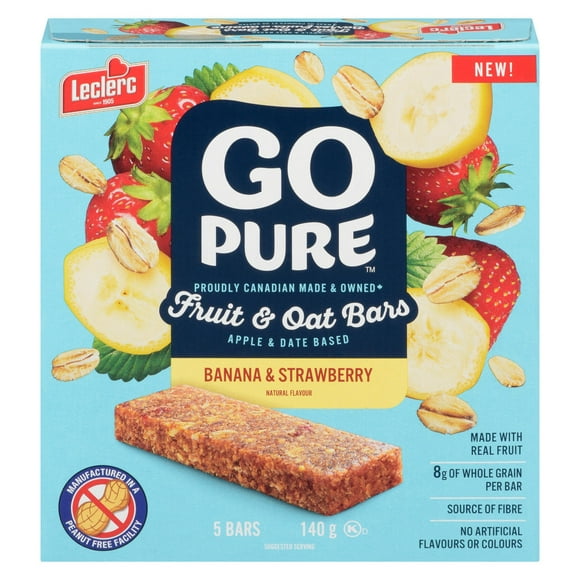 Go Pure Bananes et Fraises Fruits & Avoine Barres 5 Barres / 140g