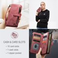 thumbnail image 5 of JTCASES for Samsung Galaxy A22 Wallet Case with Zipper Purse Card Holders Flip Stand Wrist Strap Magnetic Closure PU Leather Anti-scratch Support Wireless Charging Drop Resistant BUsiness Shell, Red, 5 of 10