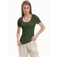 thumbnail image 3 of Women's Summer Scoop Neck Short Sleeve T-Shirts Ribbed Knit Slim Fitted Casual Basic Top, 3 of 6