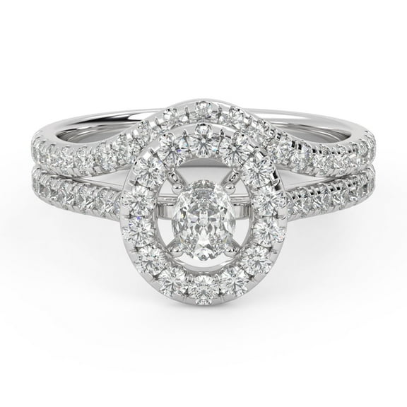 AFFY Halo Engagement Ring With Curved Band Bridal Set Ring for Women, 0.90 Carat (Ctw) Lab Grown Diamond Ring 14K White Gold Over 925 Sterling Silver F-G-H, SI Quality Ring Size-4