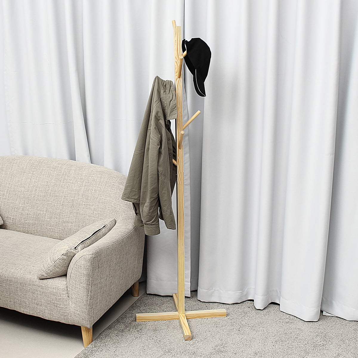 Simple Solid Wood Floor Coat Rack Living Room Bedroom Hanger Storage