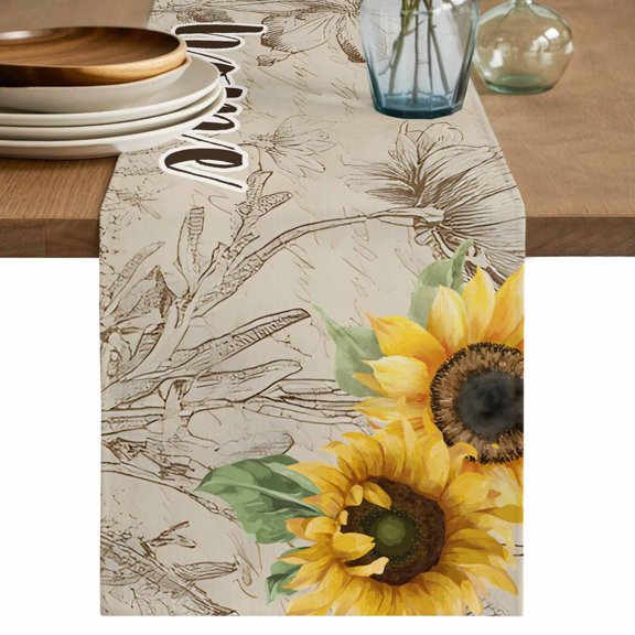 Table Runner 120 Inches Long for Kitchen Dining, Sunflowers Dresser Scarf Farmhouse, Dining Table Decorations for Wedding/Parties, Spring Farmhouse Flowers Dragonflies Retro 13 x 120 In