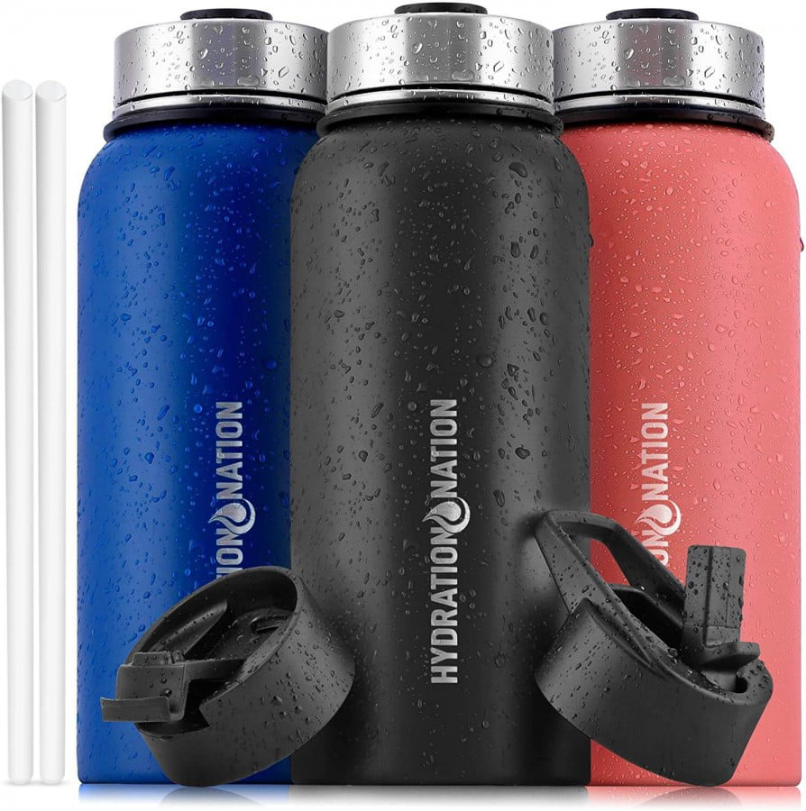 MOASS Thermo Hydro Hiking Camping Fitness Gym Workout Hydration Double Wall Stainless Steel 40 oz Insulated Water Bottle 