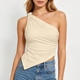 thumbnail image 7 of Tqcoqu Womens Summer Tops Sleeveless One Shoulder Slim Fit Y2K Shirts Ruched Knit Asymmetrical Top Blouse,Beige,Women's S-XXL, 7 of 7