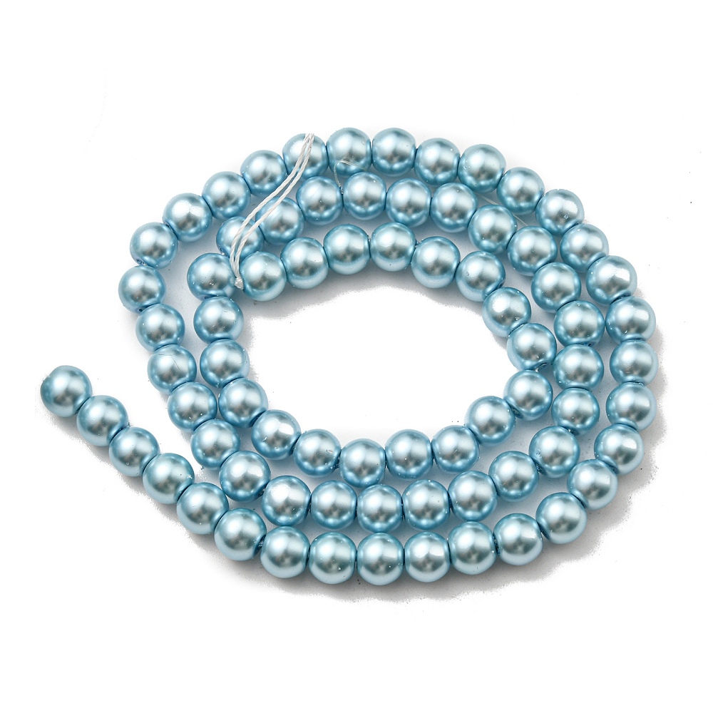 20strands Grade A Glass Pearl Beads Pearlized Round Light Sky Blue 6mm Hole: 1.2~1.5mm about 68pcs/Strand 16''(40.64cm)