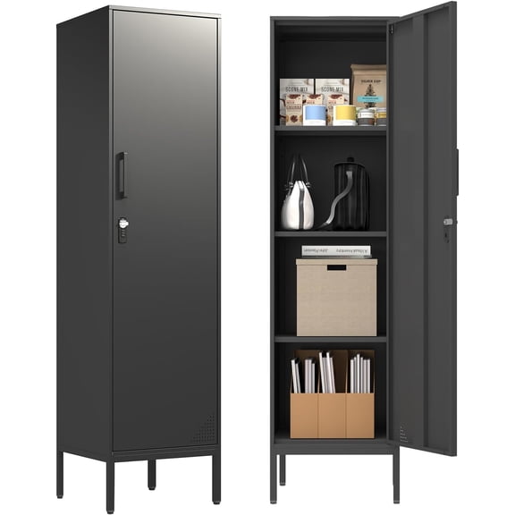 BarefHaven Black Metal Locker Cabinet, 59.1" Lockable Storage Locker for Employees with Adjustable Shelves, Locking File Cabinet Door for Office, School, Gym, Garage
