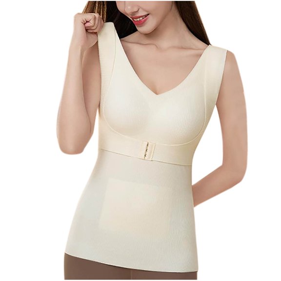 JIUKE Tank Tops for Women Built in Bra Sleeveless Undershirts Button Front V Neck Pajamas Vests Homewear