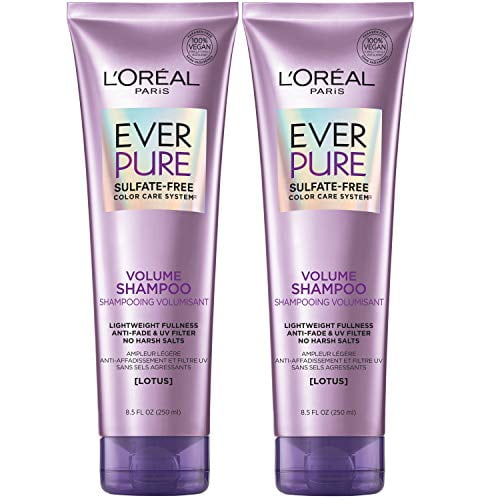 L'Oreal Paris EverPure Volume Sulfate Free Shampoo for Color-Treated Hair, Volume + Shine for Fine, Flat Hair, with Lotus Flower, 2 Count (8.5 Fl; Oz each) (Packaging May Vary)