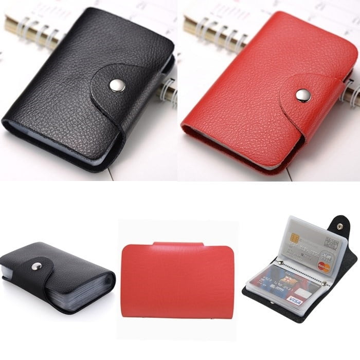 Genuine Leather Credit Card Holder with 24 Plastic Card Slots ID Card Wallet Cash Holder for Unisex 