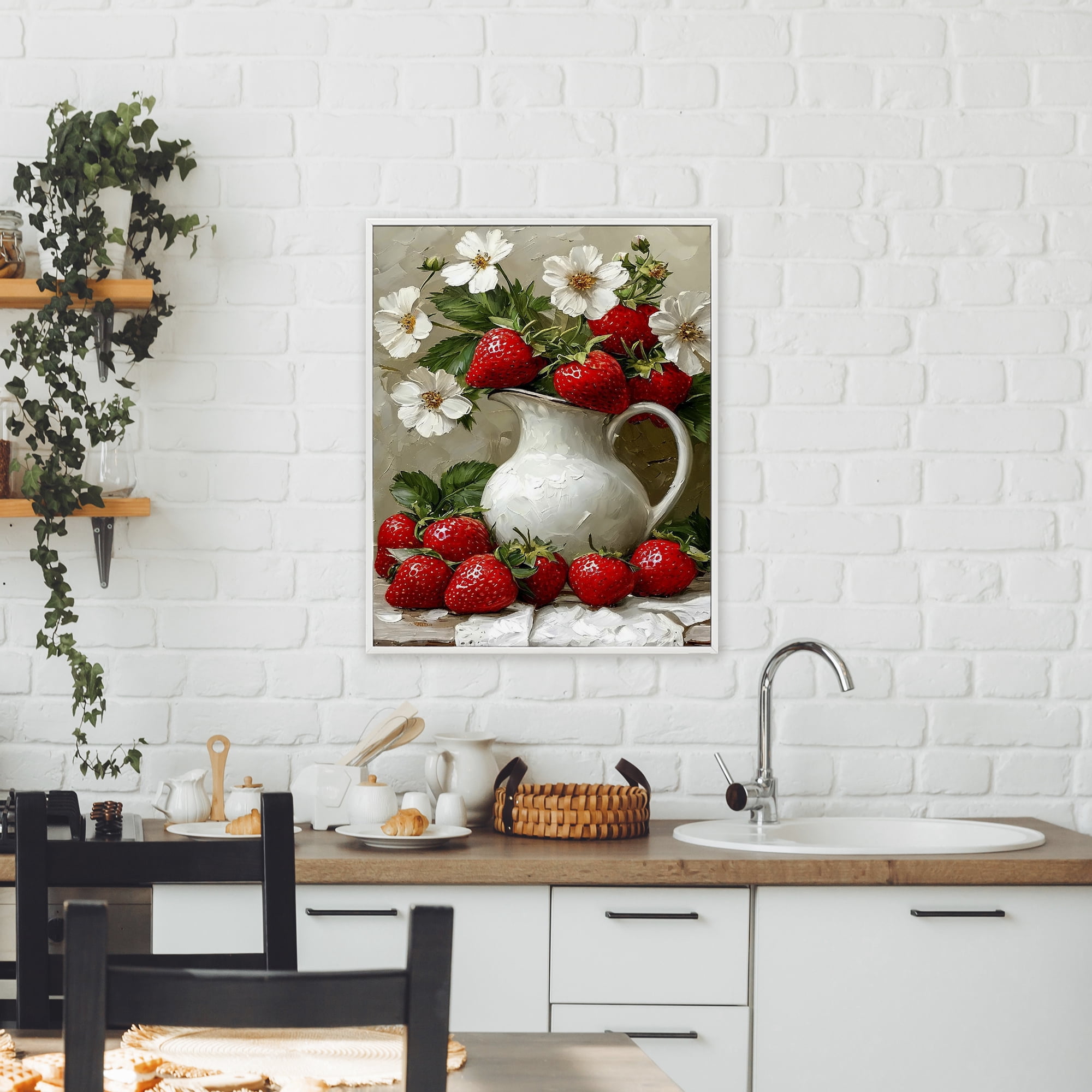 Painterly Strawberries Still Life White Framed Giclee Art, design by Lettered and Lined
