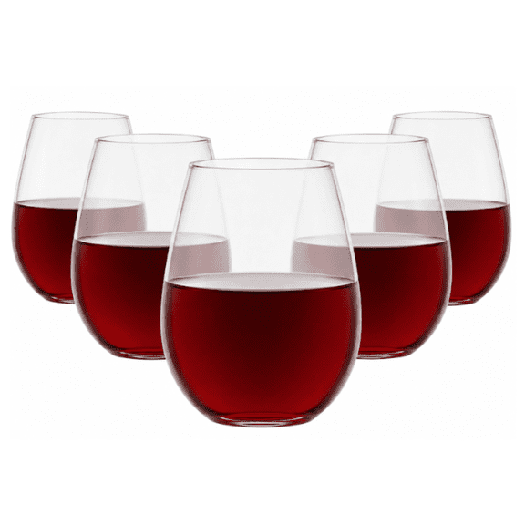 6 oz Clear Stemless Plastic Wine Glasses – Disposable & Reusable Party Cups for Weddings, Events & Wine Tasting - 8 Pack