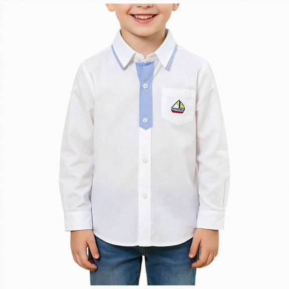WUANDIXFA Little Boys Long Sleeve Button Down Dress Shirts Solid Gentleman's School Shirt Blouses for Boys Button Down Shirt,White,2-3 Years