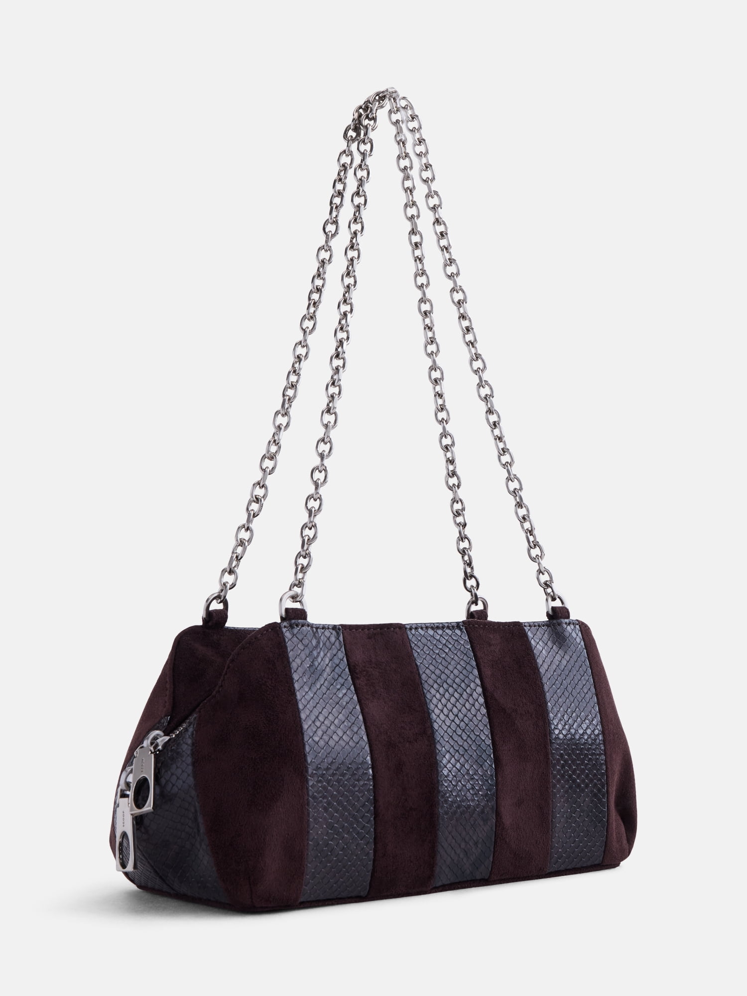 Scoop Women's Faux Snakeskin Chain Shoulder Bag, Dark Brown