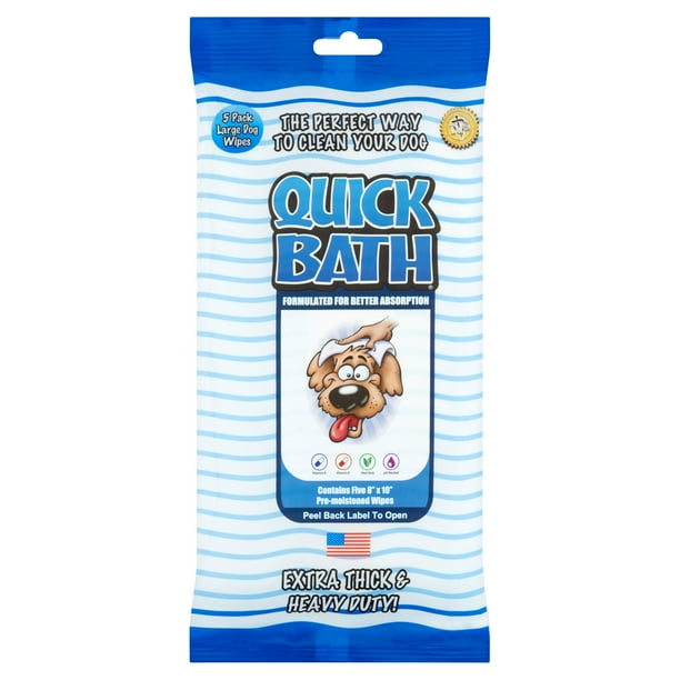 Quick Bath Large Dog Wipes, 5 pack