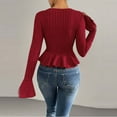 thumbnail image 4 of DAFPZW Womens Bell Sleeve Peplum Sweaters Fashion Fall V-Neck Button Down Elegant Ruffle Hem Sexy Slim Knit Tops Clothes, 4 of 6