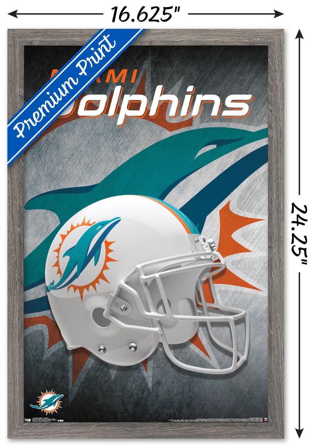 NFL Miami Dolphins - Helmet 18 Wall Poster, 14.725" x 22.375" Framed