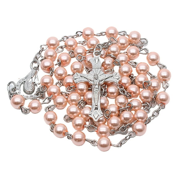 6mm Pearl Rosary Necklaces Decorative Hangable Pendant Crafts Bead Chain for Christmas Party Church