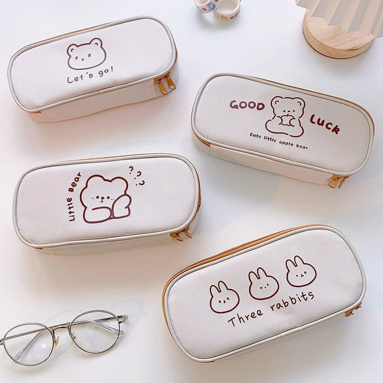 Canvas Pencil Case with Cute Pins, Zippered Pencil Pouch Pen Bag, Kawaii  Stationery Box for Office, Desk and Art, Aesthetic School Supplies for Back