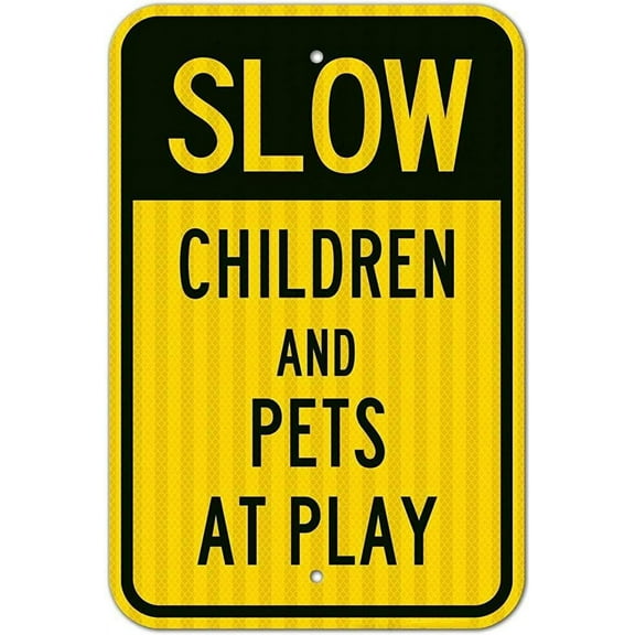 Children And Pets At Play Sign, Slow Down Sign, Large 12x18 Aluminum Plate, Weather/fade Resistant, Easy Mounting, Indoor/outdoor Use