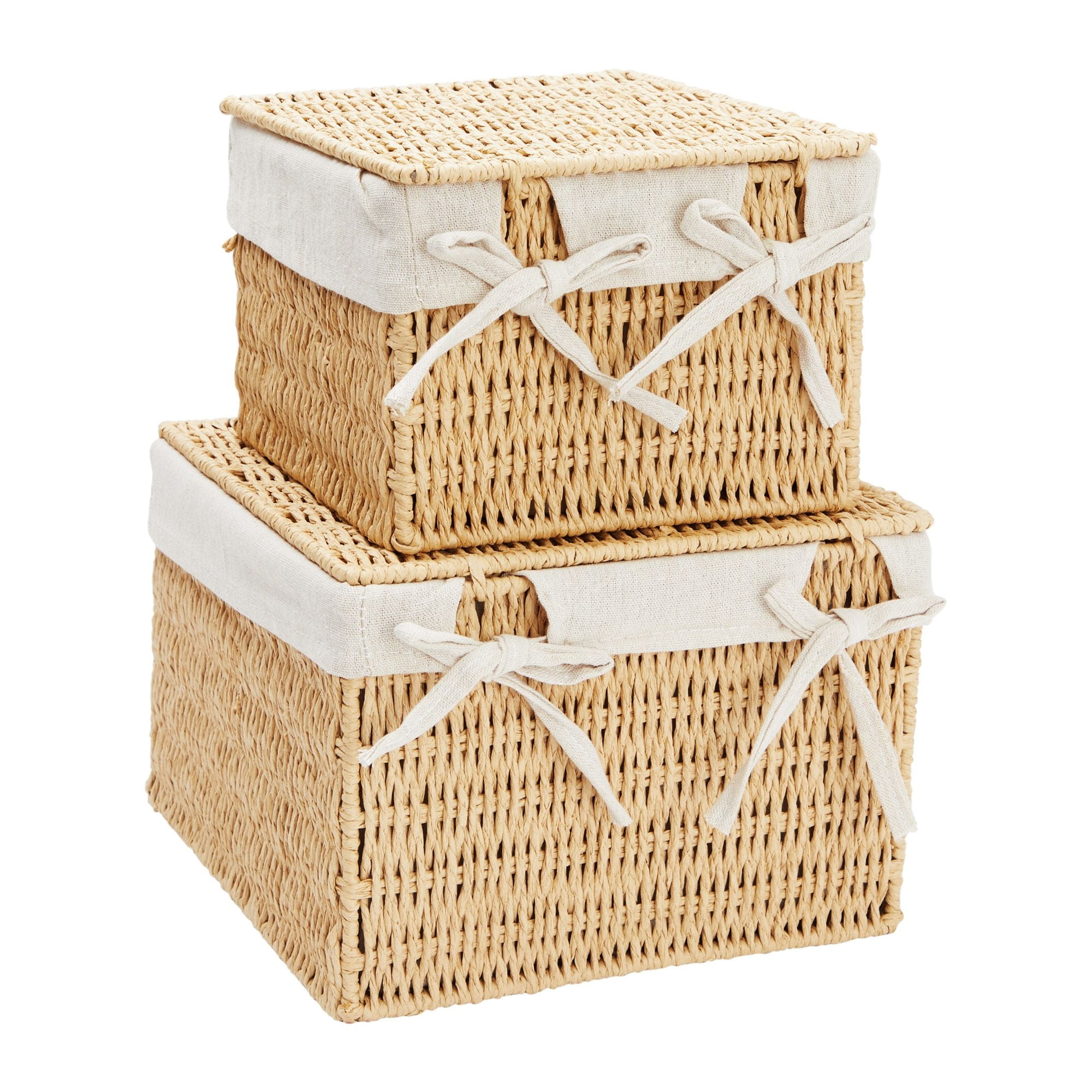 Juvale 2 Pack Storage Basket with Lids Wicker Shelf Baskets for Bathroom Organization Kitchen Counter and Home D cor 2 Sizes