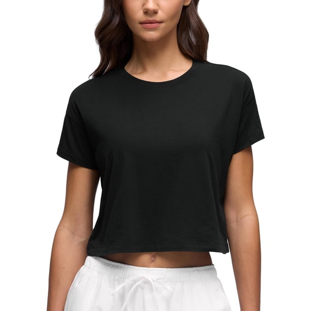 Remera CRZ YOGA Crop Top de Algodón Pima Negra XL
