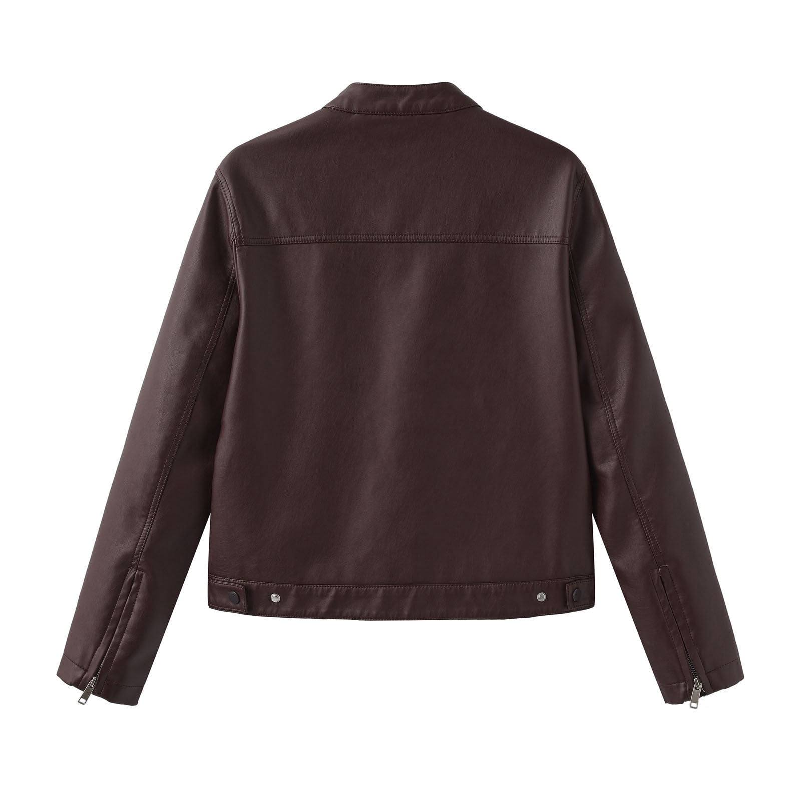 Faux Leather Jacket Womens Motorcycle Racing Bomber Coat Pockets Long Sleeve Zipper Retro Moto Biker Outfits (M, Coffee)