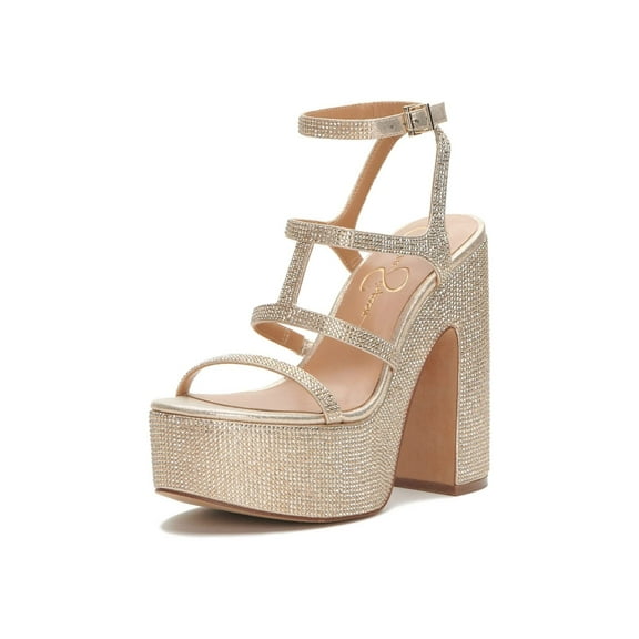 Jessica Simpson Meitini Rhinestone Ankle Strap Block Heel Open Toe Heeled Sandal (Subtle Gold, 8)