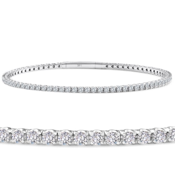 Pompeii Certified 2Ct F/VS Diamond Flexible Oval Bangle Bracelet White Gold Lab Grown