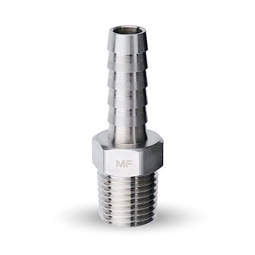 MAACFLOW 1/4"" macho NPT (rosca OD 0.45"") a 5/16"" manguera ID púas conector adaptador de acero inoxidable (paquete de 1)