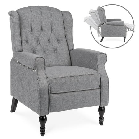 Best Choice Products Tufted Upholstered Wingback Push Back Recliner Armchair for Living Room, Bedroom, Home Theater Seating with Padded Seat and Backrest, Nailhead Trim, Wooden Legs, (Best Home Theater Seating)