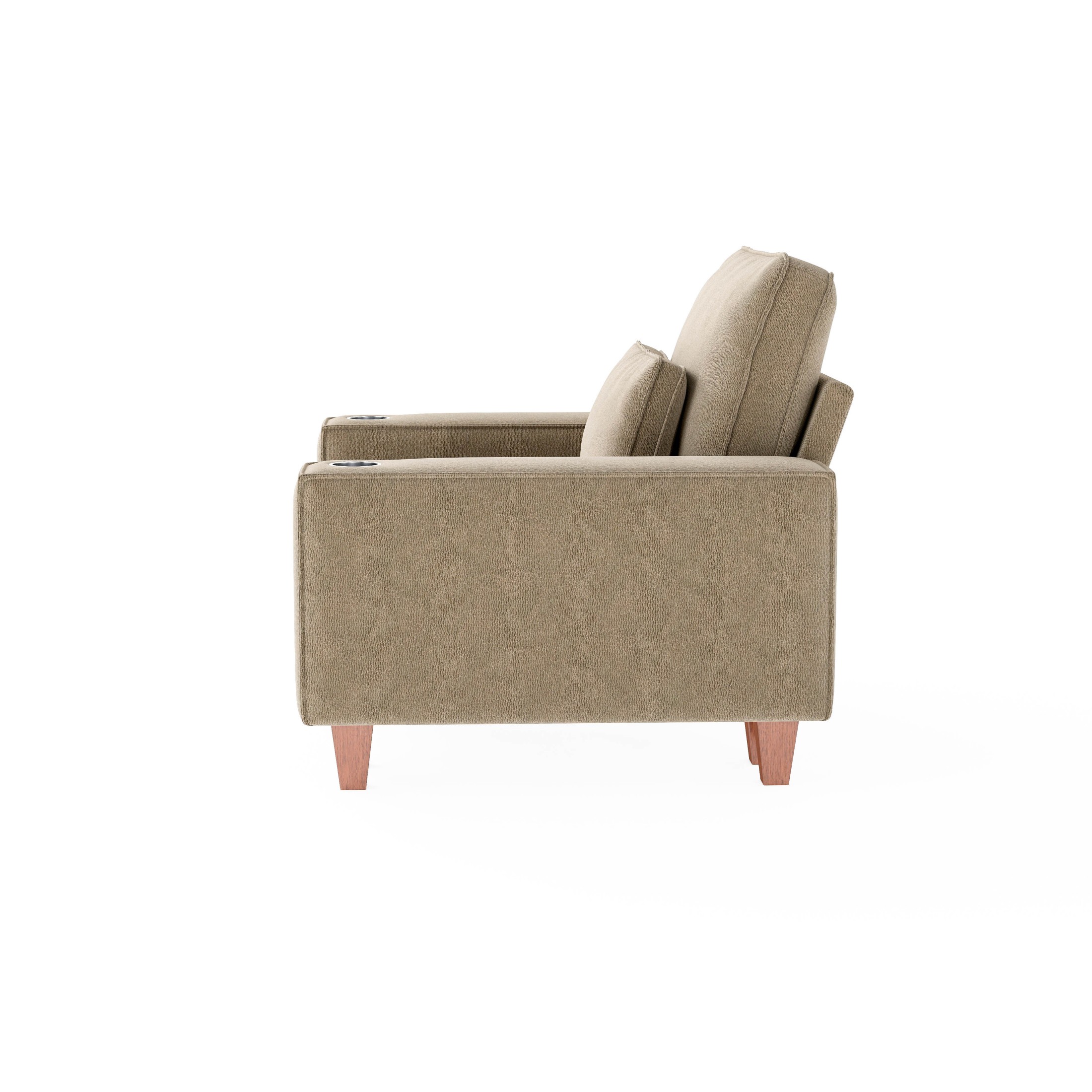 BSHTI Chenille Deep Seat Single Sofa Chair with Brushed Stainless Steel Cup Holder and Decorative Pillow – Modern Cozy Accent Chair for Living Room