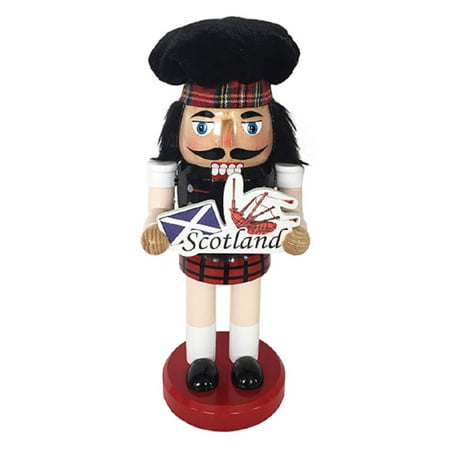 Man Nutcracker - Scottish Man in Kilt with Scotland Flag Sign Wooden Christmas Nutcracker 10 Inch