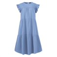 thumbnail image 3 of Pop Seller Women's Round Neck Casual Short Sleeve Ruffle-Trim Summer Mini Dresses Light Blue 5XL, 3 of 4
