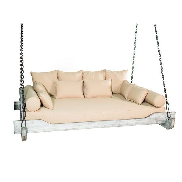 Titan Great Outdoors Grade A Teak Montana Queen Sized Porch Swing Bed With Cushion Pillows And Hanging Chains Com Porch Swing Bed With Cushion Pillows, Outdoor Porch Swing Bed Cushions