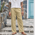 thumbnail image 3 of Men's Linen Pants Drawstring Slim Fit Elastic Waist Wide Leg Trousers Lightweight Beach Summer Pants, 3 of 6