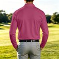 thumbnail image 5 of Hearthz Mens Polo Shirts 3 Button Placket Lapel Collar Mens Long Sleeve Tee Shirts Business Casual Mens Golf Polo Shirts Tennis Shirt Deep Red L, 5 of 6