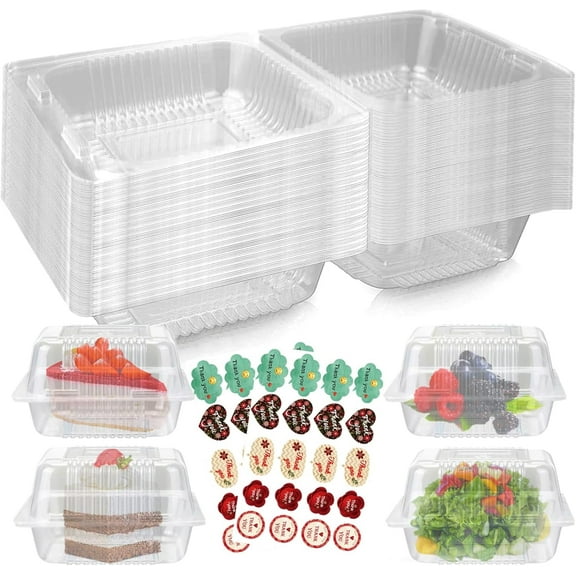 TEXIJUSO 50PCS Boxes Individual for Cake Slice Portions, 5.5 Inch Clear Boxes for Food, Use for Large Muffin, Salad, Cheese, Suitable for Home Baking, Party, Cake Shop