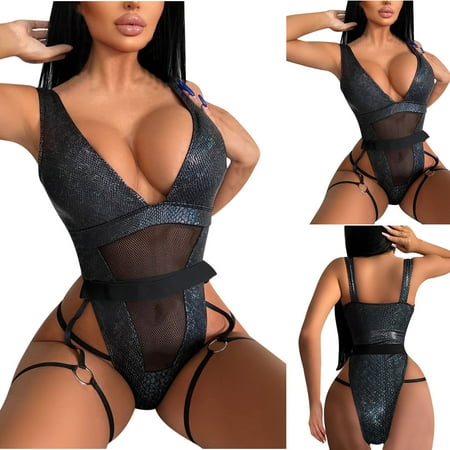 Clearance & Promo  Women s V Sexy  Tight One-Piece Swimsuit  Hot Gold Mesh Stitching  Female Bikini  Trendy Swimwear for Women  Comfortable Beachwear | Sopatenor  Black L