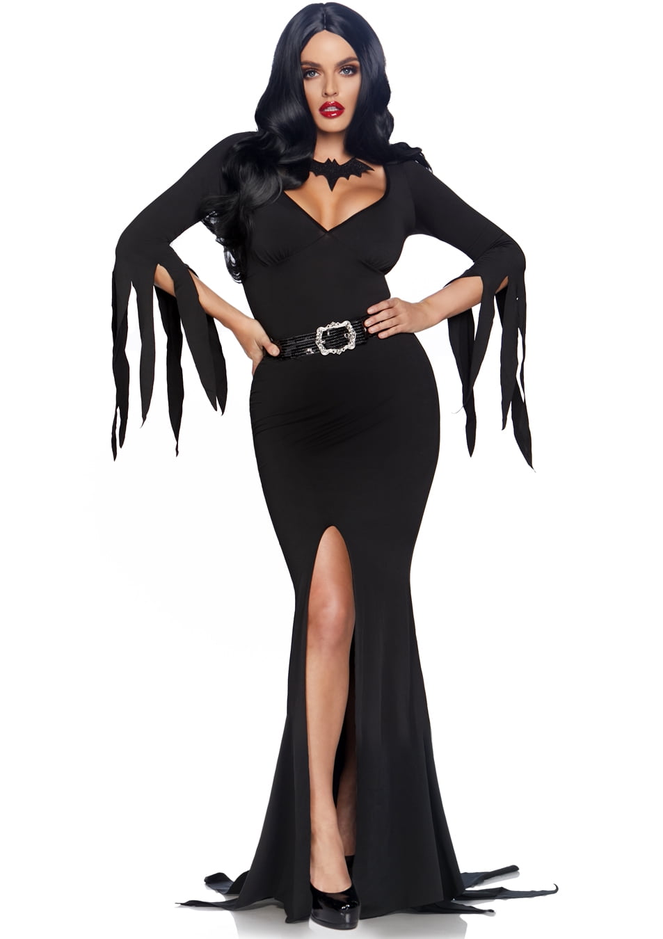Ladies Adams family Morticia duchess of the manor Fancy Dress Halloween Gothic V 