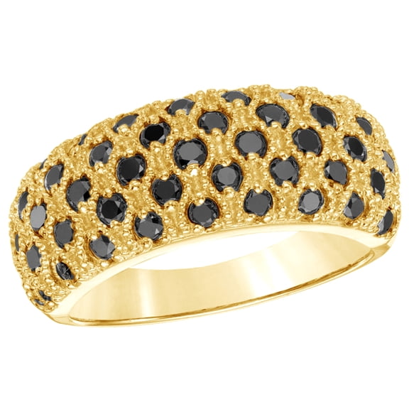 AFFY Black Natural Diamond Quilted Engagement Ring in 10k Yellow Gold (1 cttw)