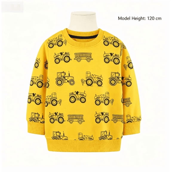 Gaxelrn Boys Tractor Print Crew Neck Cotton Sweatshirt - Yellow Pullover Top for Toddler Little Boys,Size 6-7 T