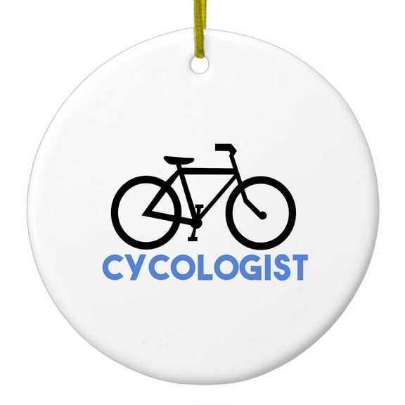 DistinctInk Hanging Ceramic Christmass Tree Ornament with Gold String - Great Gift / Present - 2 3/4 inch diameter - Cycologist Bicycle Cycling