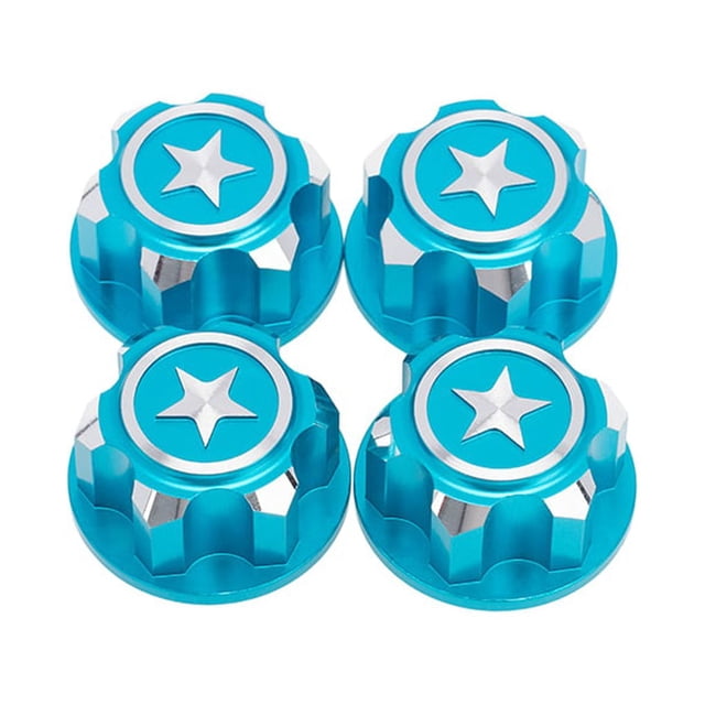 4PCS/Packs Wheel Nuts Hubcap Deepen Threaded Wheel Cover Toy Accessory Replace Parts Waterproof Caps Nuts 1/8 RC Truck Light Blue