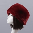 thumbnail image 3 of Gorro plano redondo de piel de conejo de imitación de otoño e invierno, gorro corto de felpa con pelo grueso y sin ala para mujeres mayores, 3 of 5