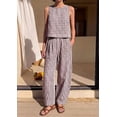 thumbnail image 5 of PRETTYGARDEN Womens 2 Piece Sets Summer Plaid Sleeveless Tops Wide Leg Pants Matching Lounge Set Beach Vacation Outfits, 5 of 10