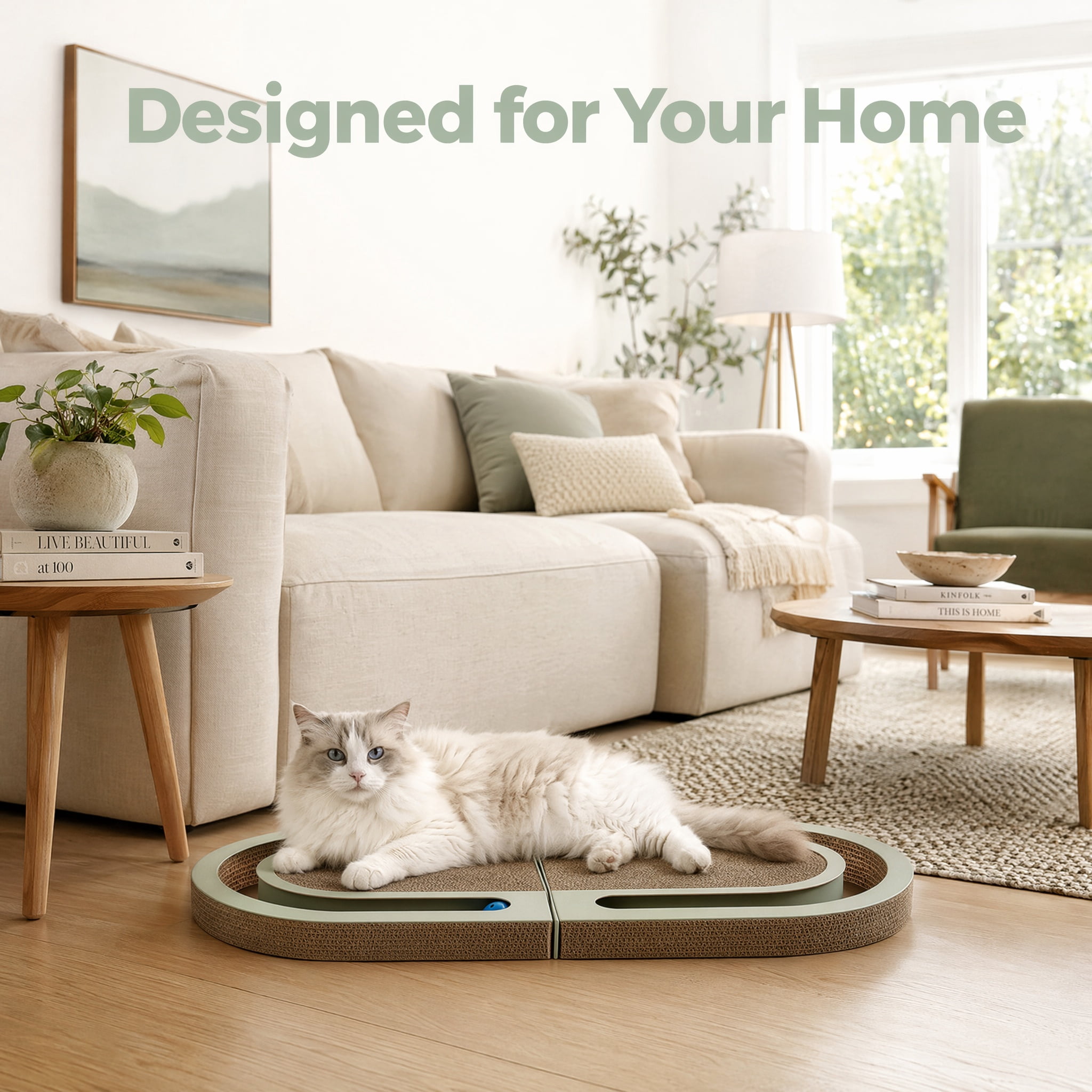 Cat Scratcher Cardboard Ball Track Toys, Interactive Toy Lounger House Scratching Lounge Bed Foldable Scratch Pad Nest for Kitty, Indoor Cats