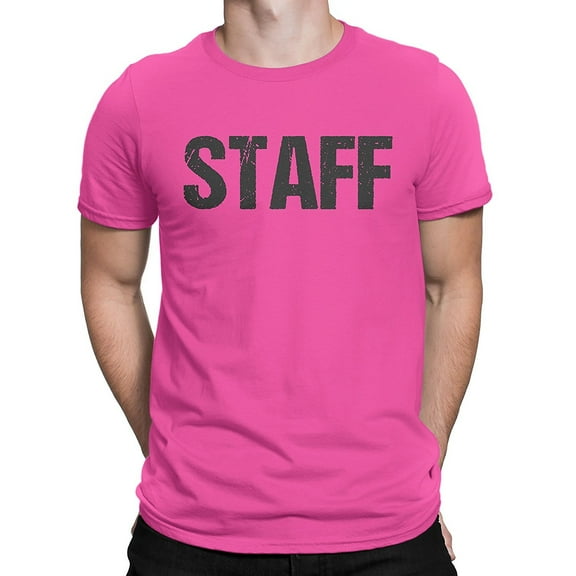 Neon Pink Staff T-Shirt Front & Back Print Unisex Event Shirt Tee Small