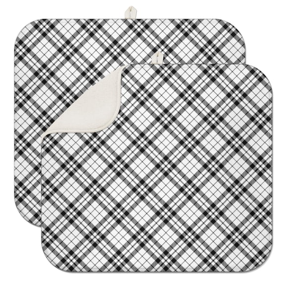 2pcs Rustic Farmhouse Plaid Print Dish Drying Mat 3-Layer Thick Absorbent Microfiber Kitchen Countertop Pad Heat Resistant Mat