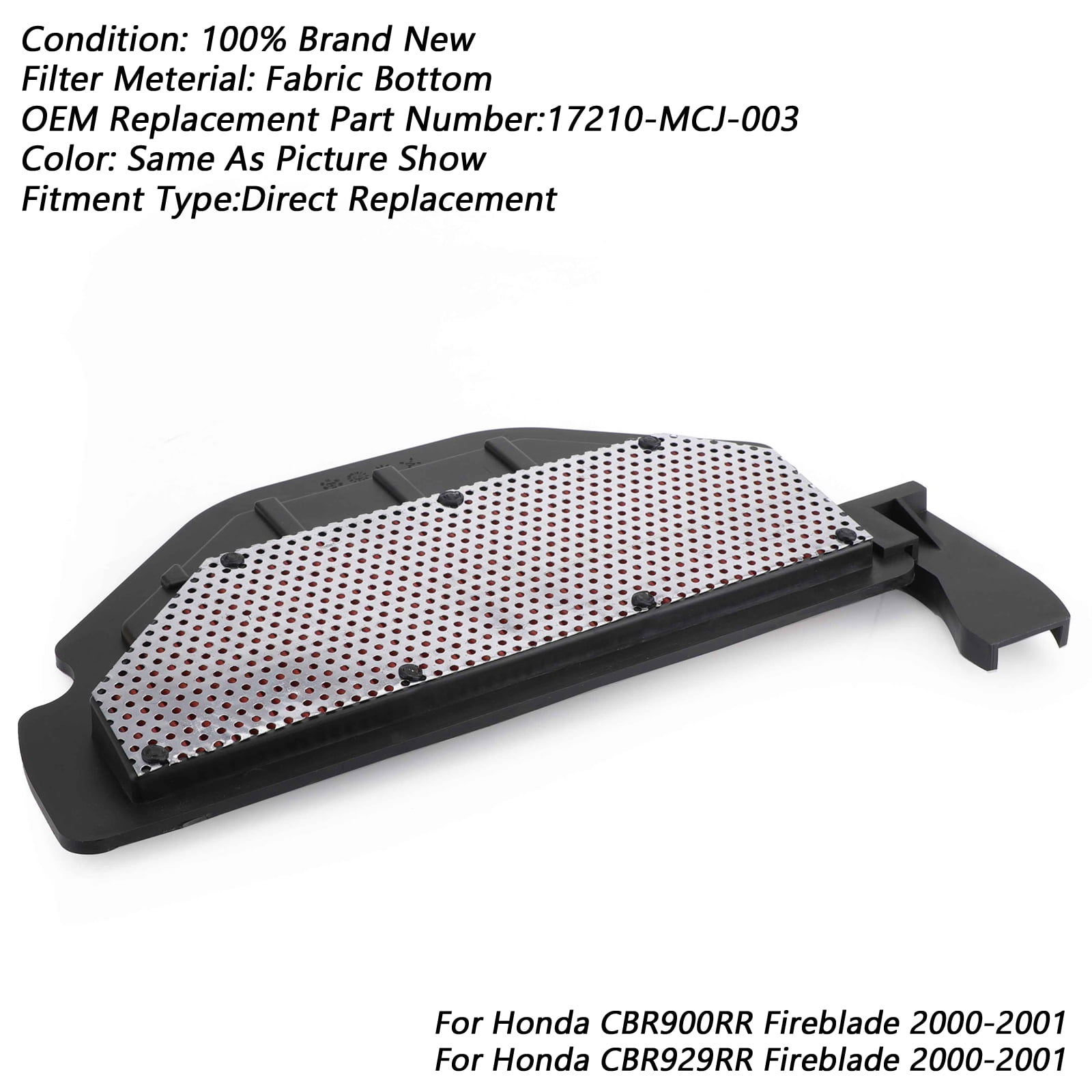 Areyourshop Air Filter Cleaner For Hon-da CBR900RR CBR929RR Fireblade 2000-2001 17210-MCJ-003