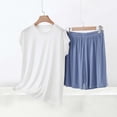 thumbnail image 2 of FRSASU 2 Piece Women's Plus Size Crew Neck T-Shirt Shorts Pajama Sets Short Sleeve Pjs Set Lightweight Lounge Sleepwear Navy, 2 of 5